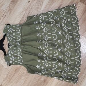 Talbots Sage Green Sleeveless Blouse with White Embroidery